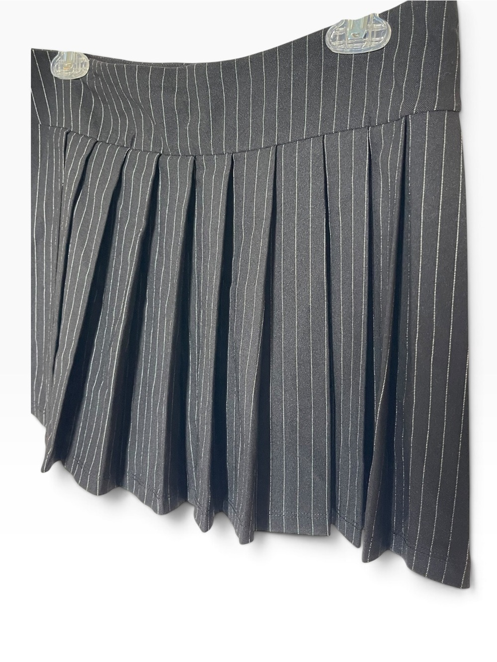 NWT Black Pinstripe Pleated Ultra Mini Skort Sz L Referee Costume Sincerely Jule